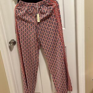 Max Studio Coral and Navy Printed Pull-On Track Pants